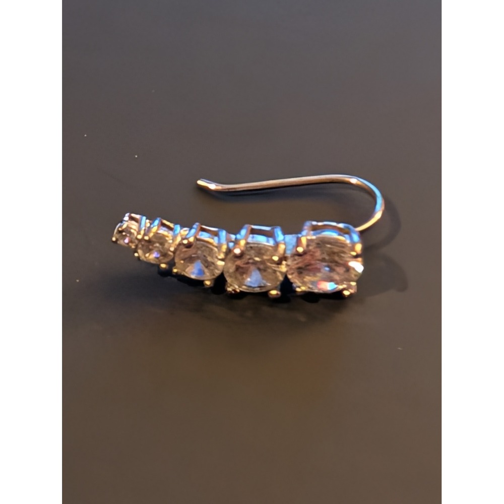 Single Graduated CZ Ear Crawler IBB CN Climber Hook Earring Silver Tone 1 Inch